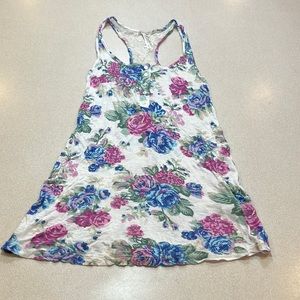 Lace tank razorback size M floral patter blue purple white